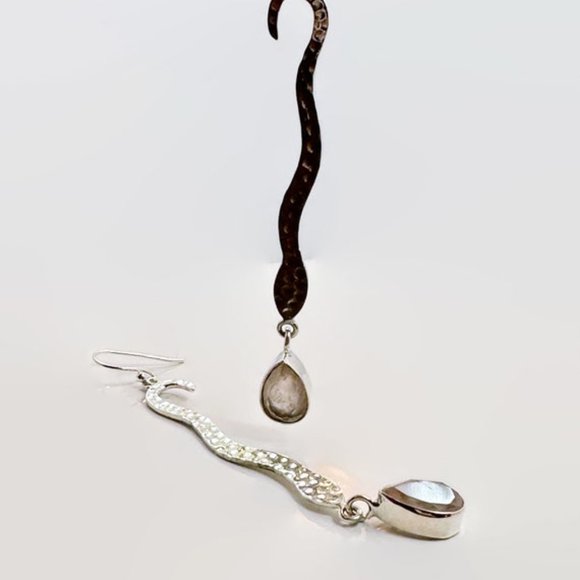 Snake Earrings, Sterling Silver, Rose Quartz, Faceted Stone, 3" Long, Statement - Picture 5 of 6